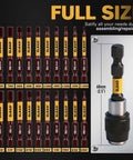 Front view of a 21-piece 2.5-inch hex drill bit set with ELEAD brand and size labels.