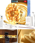 LED Strip Lights With Motion Sensor Remote And Adapter 16.4ft Warm White 3000K for Kitchen Cabinet and Stair Lighting