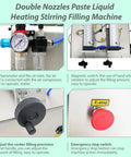 Top Shelf Pneumatic Piston Filler With Dual Stainless Steel Nozzles And Heating Stirring System Smooth No Drip Nonsense Liquid Paste Machine For Honey Cream Lotion Oil Cosmetics 110V control panel with double nozzles and barometer