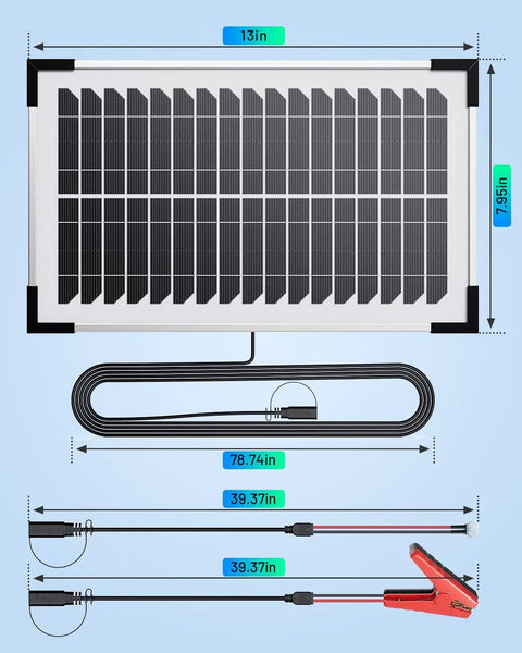 7.5W Solar Battery Maintainer And Trickle Charger for Cars, Boats, RVs, Motorcycles with 12V IP68 Waterproof Panel and cables
