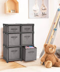 Six Cube Storage Organizer With Fabric Bins in a playroom, showcasing durable grey shelves and steel frame, featuring space saving cubbies.