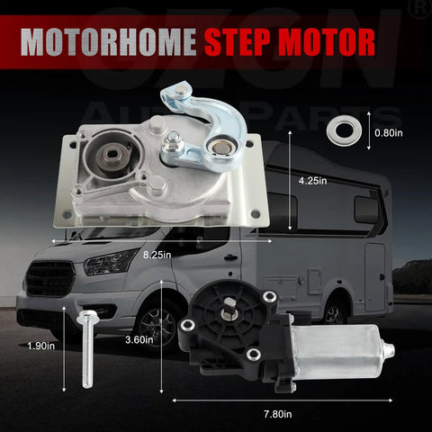 RV Entry Step Motor With Gear Box Linkage For Lippert Kwikee Electric Steps Series 22 Through 40, product dimensions displayed.