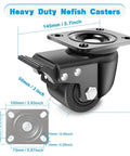 Close-up of a 3 Inch Heavy Duty Caster Set Of 4 With Brakes For Industrial Use, Swivel Caster Wheels Carry Up To 4400 Lbs Per Caster, Nylon Construction, Corrosion Resistant, Low Profile Plate.