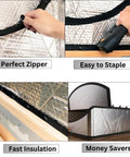 Collage of insulation processes for the Attic Stairs Insulation Cover 25x54x11 Inch, Class A Fireproof Attic Door Insulation installation.
