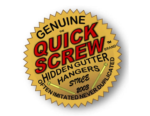 Genuine Quick Screw Hidden Gutter Hangers seal emblem featuring brand authenticity and quality assurance