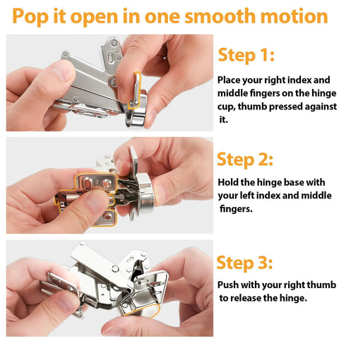 TamBee 175° concealed cabinet hinges, 1 pair, 48mm nickel-plated steel with soft-close dampers; installation steps.