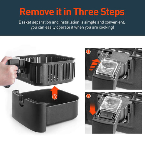 Step-by-step removal of Replacement 5.8 Quart Air Fryer Basket For CP158 AF CS158 AF CO158 AF Models Nonstick