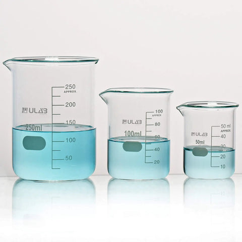 Glass Beaker Set In 50ml 100ml 250ml Sizes With 3.3 Borosilicate Glass Griffin Low Form Printed Graduation Lab Grade Built To Last