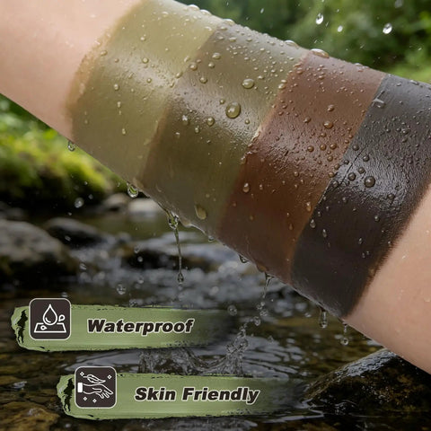 Waterproof Four Color Ranger Multi Terrain Camo Face Paint Kit With Tactical Black Coyote Brown Ranger Green Desert Sand on skin