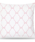 Pink Bow Pillow Covers 18x18 Inches Soft Flannel Texture For Cozy Comfort Vibes Preppy Block Print Style Pillowcases on white pillow