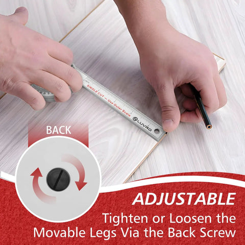 Precision Miter Angle Finder With Dual Rulers For Crown Molding And Baseboard Carpentry with adjustable movable legs in use.
