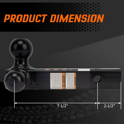 Tri Ball Trailer Hitch Mount With 5/8 Inch Pin, Universal 2 Inch Receiver Fit, product dimensions 7-1/2" length, black