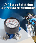 One Quarter Inch Spray Paint Gun Air Pressure Regulator With Pressure Gauge And Adjustable Regulating Valve displayed.