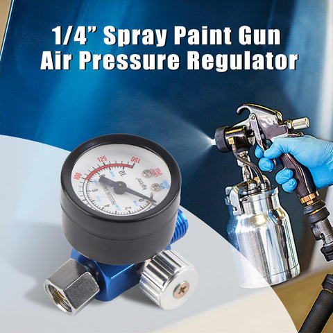 One Quarter Inch Spray Paint Gun Air Pressure Regulator With Pressure Gauge And Adjustable Regulating Valve displayed.