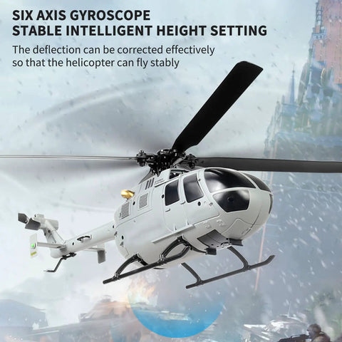 Six Axis Gyro Stabilized Remote Control Drone Helicopter For Adults And Beginners Easy To Fly With Aileronless Design And Strong Power For Stable Flight Dark Gray, showing side view in air