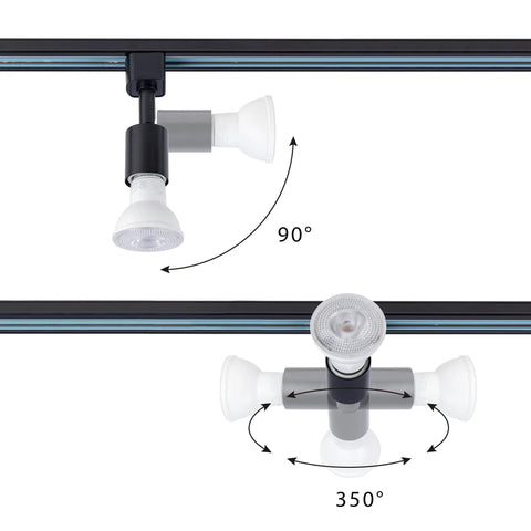 H Type Track Lighting Head To E26 Medium Screw Base Adapter Light Direction Adjustable Black Pack Of 12 Bulbs Not Included