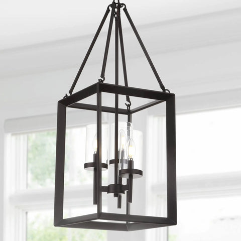 Oil Rubbed Bronze 12 Inch 3 Light Lantern Pendant LED Ceiling Light for Foyer Kitchen Island and Entryway with Clear Glass Shade