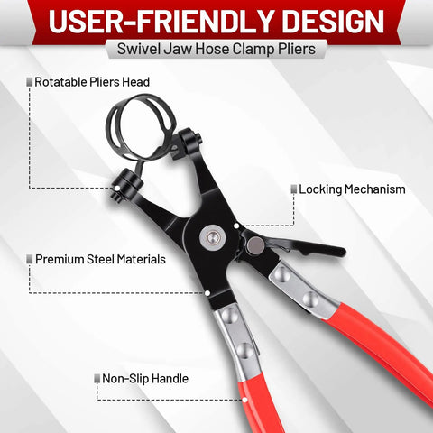 Ultimate 4-Piece Hose Clamp Pliers Kit with swivel jaw hose clamp pliers featuring rotatable head and non-slip handle for user-friendly design