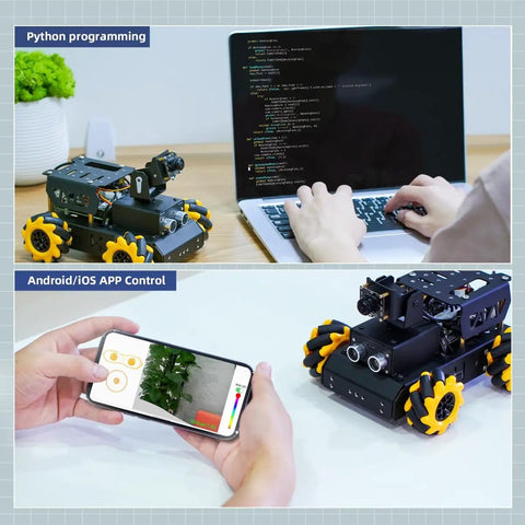 2DOF HD Camera AI Vision Robot Car With Mecanum Wheels For Python Coding Open Source DIY Kit for Beginners with laptop and phone control