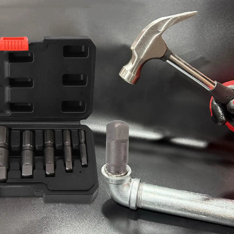 Awesome 6-Piece Pipe Extractor Kit To Slash Broken Screw Removal Hassles For 1/8-Inch To 1-Inch Pipes With Tough Storage Case For Home Pros., Cr-Mo steel bits in case, used on galvanized pipe