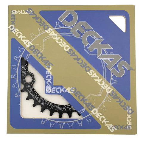 Deckas Round Oval Narrow Wide Chainring 104 BCD 30T 32T 34T 36T 38T For 6 7 8 9 10 11 12 Speed Bikes packaging in blue and beige