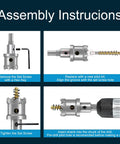 Assembly instructions for Heavy Duty 3 Inch TCT Hole Saw Kit With Tungsten Carbide Blades showing steps to replace pilot drill bits.