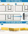 Heavy Duty Dog Playpen 32 Inch Indoor Outdoor With 16 Panels, Portable Metal Exercise Pen With Door, installation steps