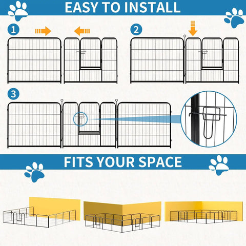 Heavy Duty Dog Playpen 32 Inch Indoor Outdoor With 16 Panels, Portable Metal Exercise Pen With Door, installation steps