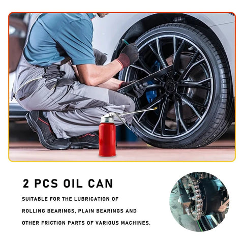 Povtii oil can pump oiler, red 200ml metal spray can with long 4.92-inch spout, mechanic working on car wheel