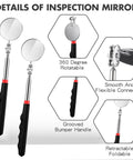 2 Pack Telescoping Inspection Mirrors With Long Handle Round 50mm Extendable Mirror For Technicians Mechanics Contractors