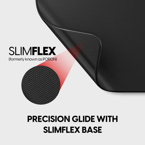 Extra Large Soft Gaming Mouse Pad With Buttery Smooth Glide Surface And Textured Control Layer To Lock In Precision Aiming And Crush Ranked Matches In Jet Black Desk Mat showing Slimflex base for precision glide.