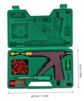 Complete Heavy Duty Motorcycle Tire Repair Kit Featuring Abs Metal Plug Insertion Tool For Tubeless Street Bikes And Scooters Fast No Sweat Roadside Patch Fix And Storage Organizer in green case with tools and accessories.