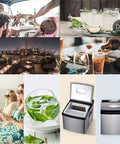 Image showcasing the Sleek Portable Countertop Ice Maker Machine Runs Super Quiet Generating Crisp Square Ice Cubes Fast Includes Durable Scoop.