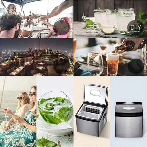 Image showcasing the Sleek Portable Countertop Ice Maker Machine Runs Super Quiet Generating Crisp Square Ice Cubes Fast Includes Durable Scoop.