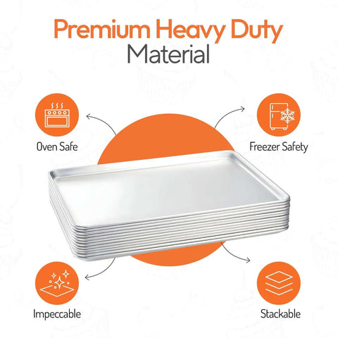 Full Size 18 By 26 Inch Aluminum Sheet Pan For Commercial Bakery, features heavy duty material, oven and freezer safe properties.