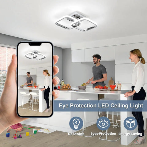 Square Modern LED Ceiling Light Fixture With Two Square Cross Design, 6000K Daylight Chrome Finish indoor setting