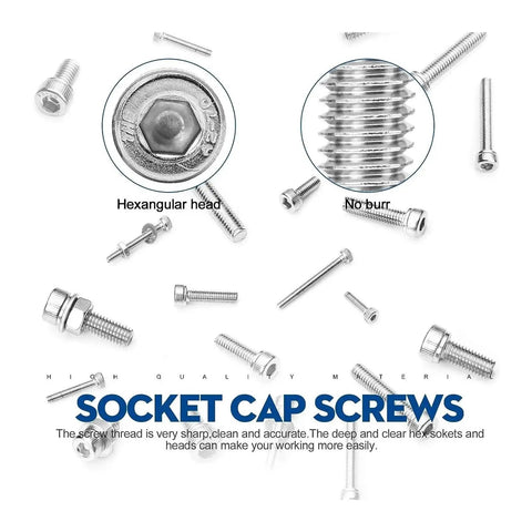 Hex Socket Screw and Nut Kit, 880-piece Stainless Steel Set with Round Cap Head Bolts and Nuts, M2 to M5 Sizes, Grab-and-Go DIY Metalworking Kit for Fast, Durable Fixes, socket cap screws