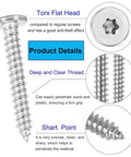 Built Tough Top Shelf Torx Flat Head Self Tapping Screws M4X12 304 Stainless Steel showing deep thread and sharp point design.