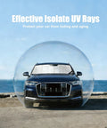Image of a car with a windshield sun shade, promoting effective UV ray isolation and dashboard protection.