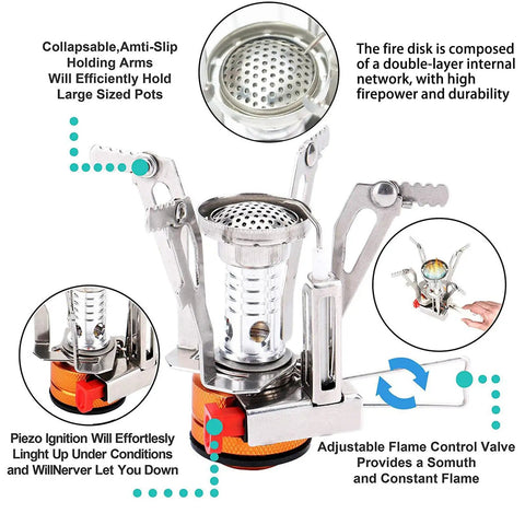 Lightweight Portable Camping Stove For Backpacking And Hiking With Piezo Ignition No Fuss Wind Resistant Design and Stable Support