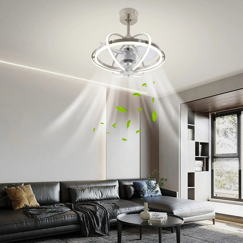 EDUJUAN Ceiling Fan Light with Remote, 3 Blades DC Motor, 3 Color, 22W illuminating a modern living room with stylish design.