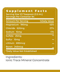 Supplement facts label for PH Minerals Trace Mineral Drops For Water, including serving size, ingredients, and mineral content.