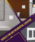 Durable 2-Gang Decorator Wall Plate for Light Switch and Receptacle, white polycarbonate, shown in kitchen and bathroom settings
