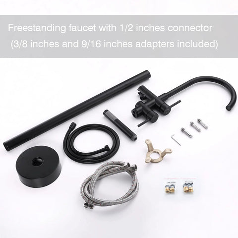 Freestanding Tub Filler Faucet Dope Matte Black Floor Mounted With Handheld Shower Brass Mixer Taps Swivel Spout parts view