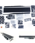 1/14 Scale RC Flatbed Semi Truck Chassis Kit For DIY Model, components and assembled view, including differential axle and multi-speed transmission.