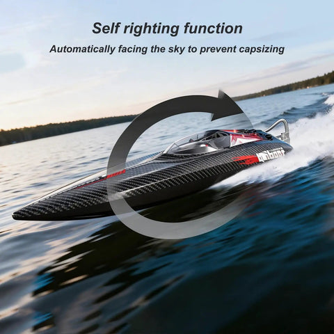 Big 25 Inch Remote Control Boat For Adults 14 Plus High Speed Brushless Watercraft With Alloy Tail showcasing self-righting feature.