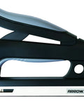 Side view of Pro Level Hard Core 2 In 1 Staple And Nailer Combo for Wood Upholstery and Furniture Repairs, black and aluminum.