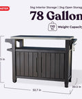 Outdoor Rolling Kitchen Island Cart With Wheels For Patio Bar And Grill Portable Food Prep Table And Storage Dark Brown Party Ready For Drinks Snacks And Cooking On The Go, 78-gallon storage capacity, 20.5 x 52.7 x 35.5 in, dark brown.