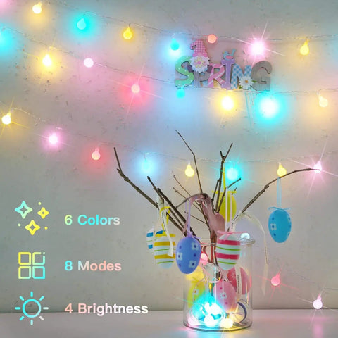 Pastel Globe USB String Lights 33Ft With 100 LEDs Easy Timer And Remote Indoor Outdoor Party Decor For Easter display