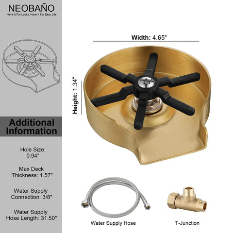 Brushed Gold Metal Glass Rinser for Kitchen and Bar Sinks, Heavy Duty T304 Stainless Steel and Brass Construction with 7 Water Spray